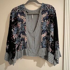 Free People Black and Blue Floral Blouse